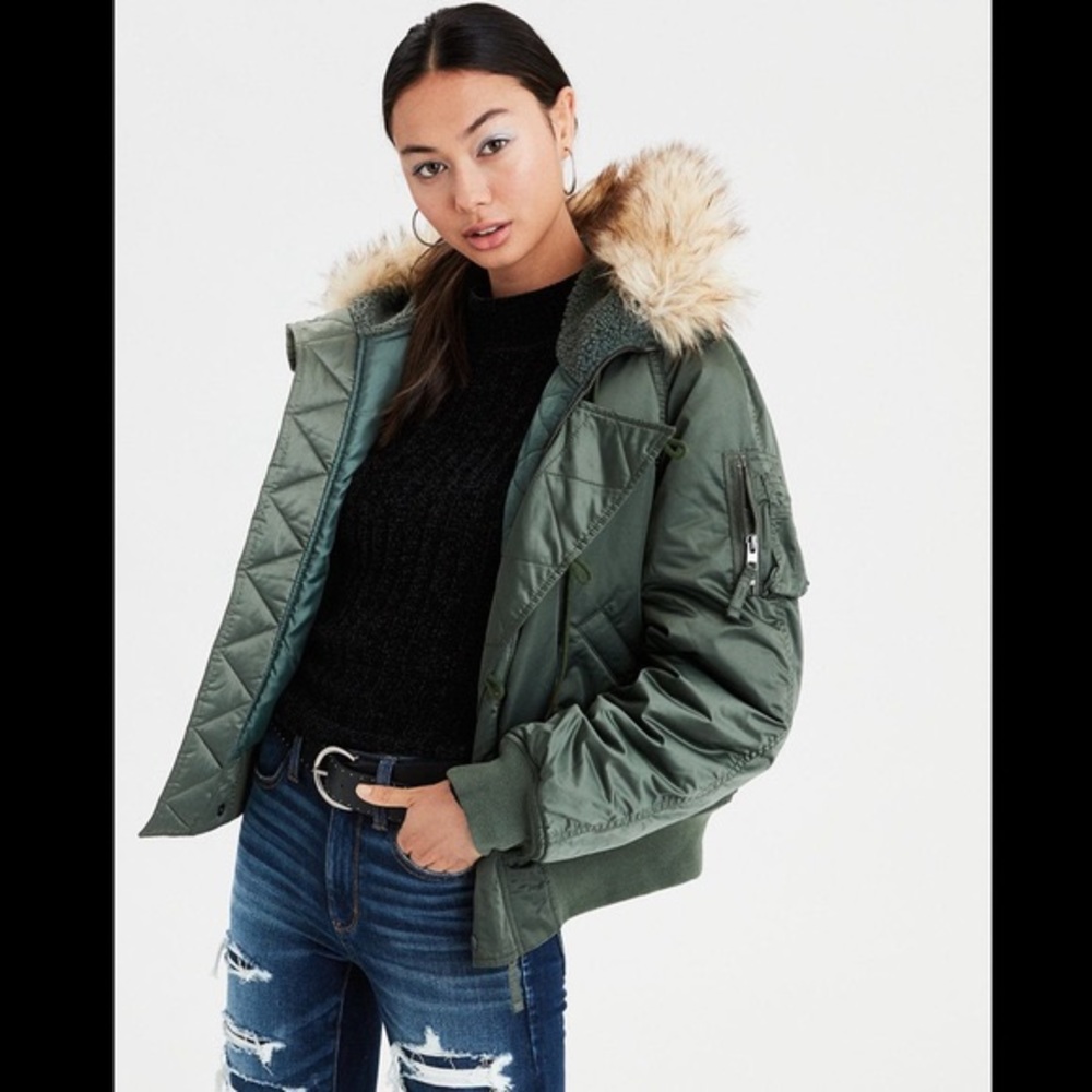 RUNS BIG! American Eagle Flight Bomber Jacket -